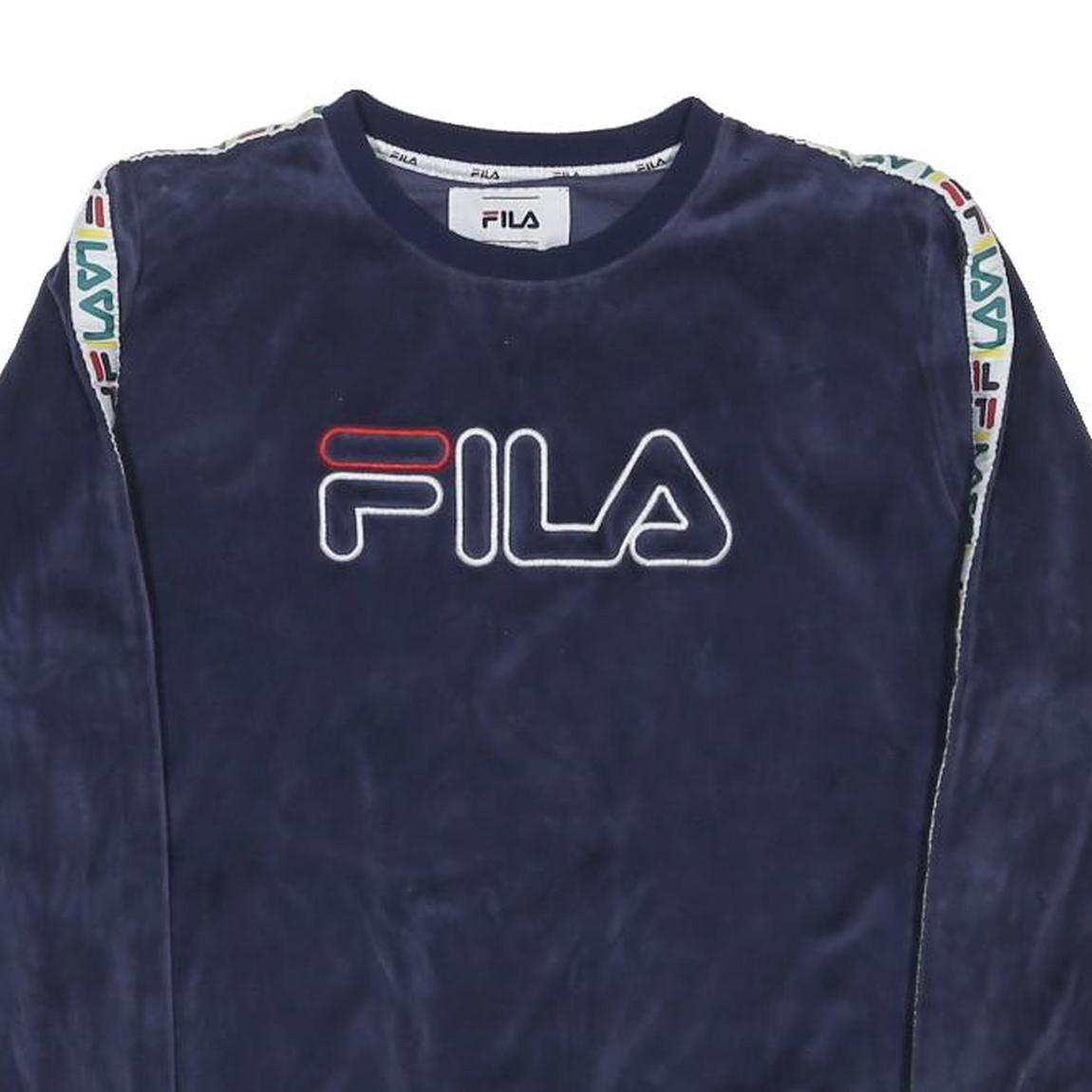 FILA Womens Navy Blue Crew Neck L Sweatshirt Cotton Blend Logo Tape