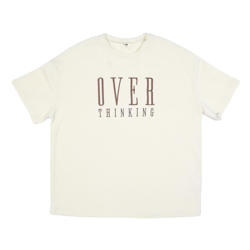 Womens Cream Overthinking Graphic T-Shirt XL Short Sleeve Round Neck Casual Top