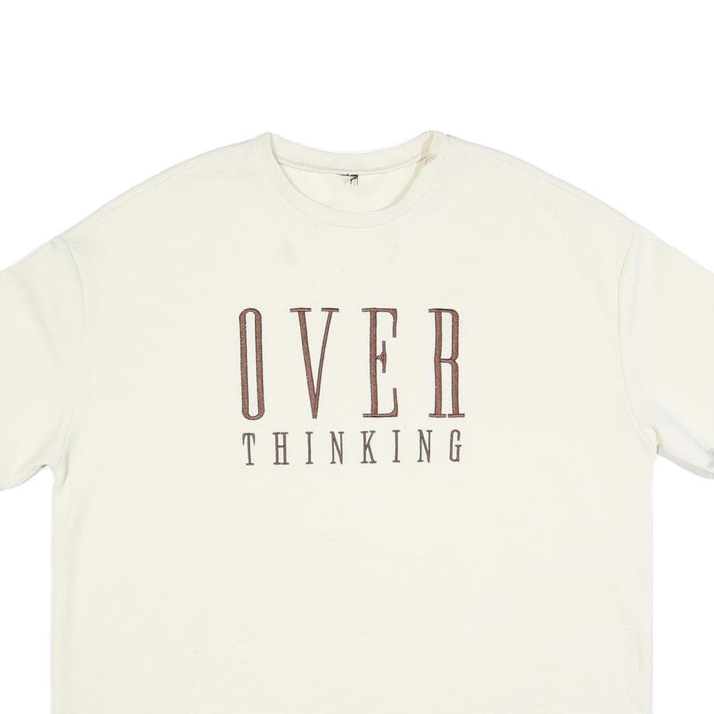 Womens Cream Overthinking Graphic T-Shirt XL Short Sleeve Round Neck Casual Top