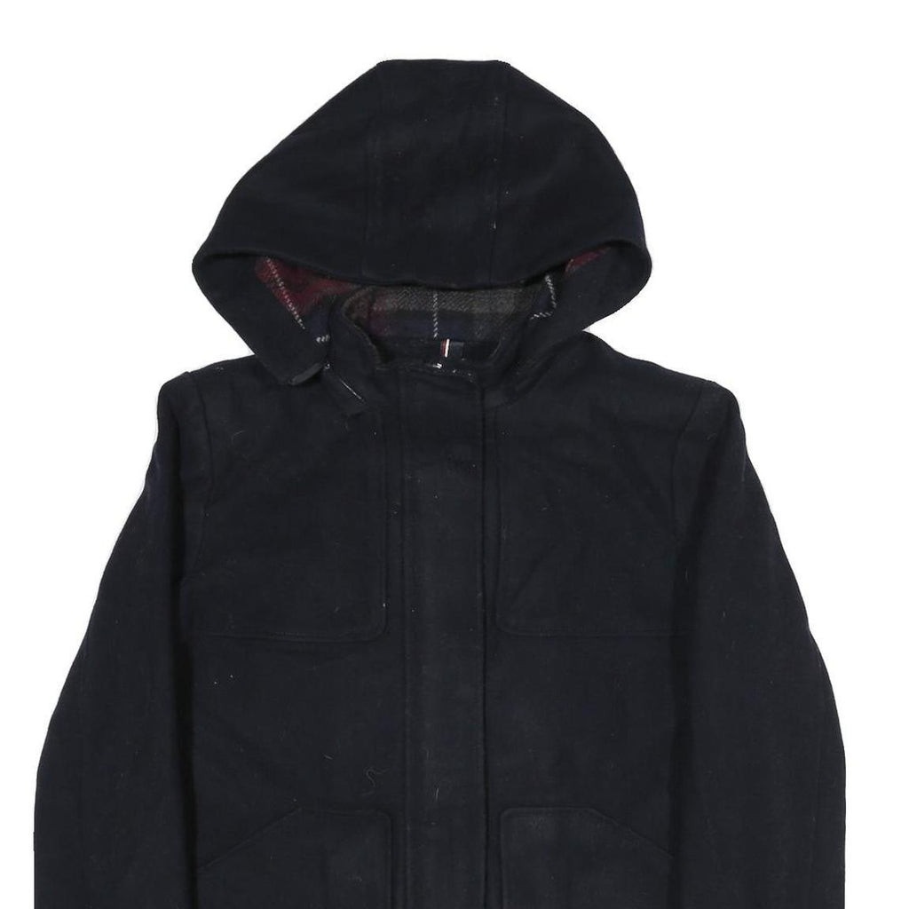 TOMMY HILFIGER Womens Black Hooded Jacket L Polyester Zip Plain Classic Coat