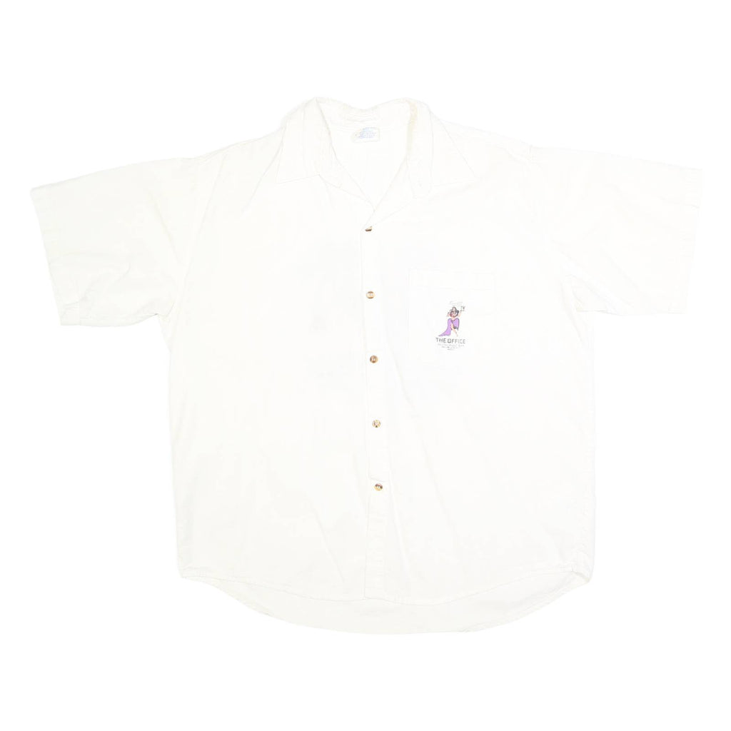 THE OFFICE Mens White XL Plain Cotton Blend Button Shirt Relaxed Fit Short Slee