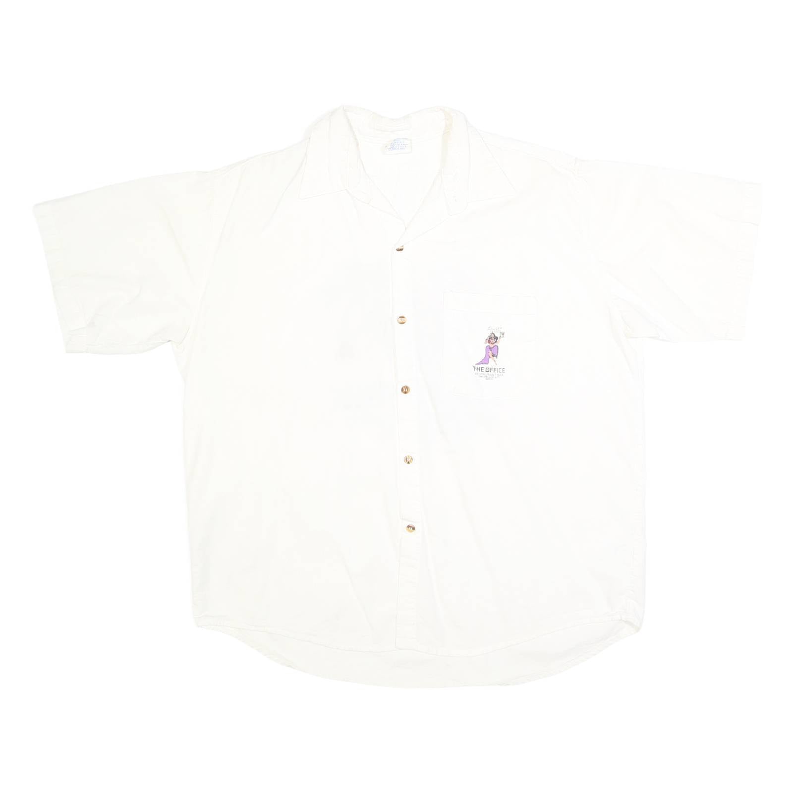 THE OFFICE Mens White XL Plain Cotton Blend Button Shirt Relaxed Fit Short Slee
