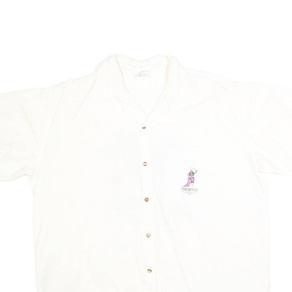 THE OFFICE Mens White XL Plain Cotton Blend Button Shirt Relaxed Fit Short Slee