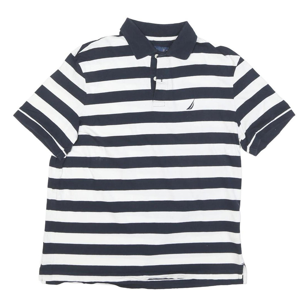 NAUTICA Mens Blue & White Striped Short Sleeve Polo Shirt M Cotton Blend