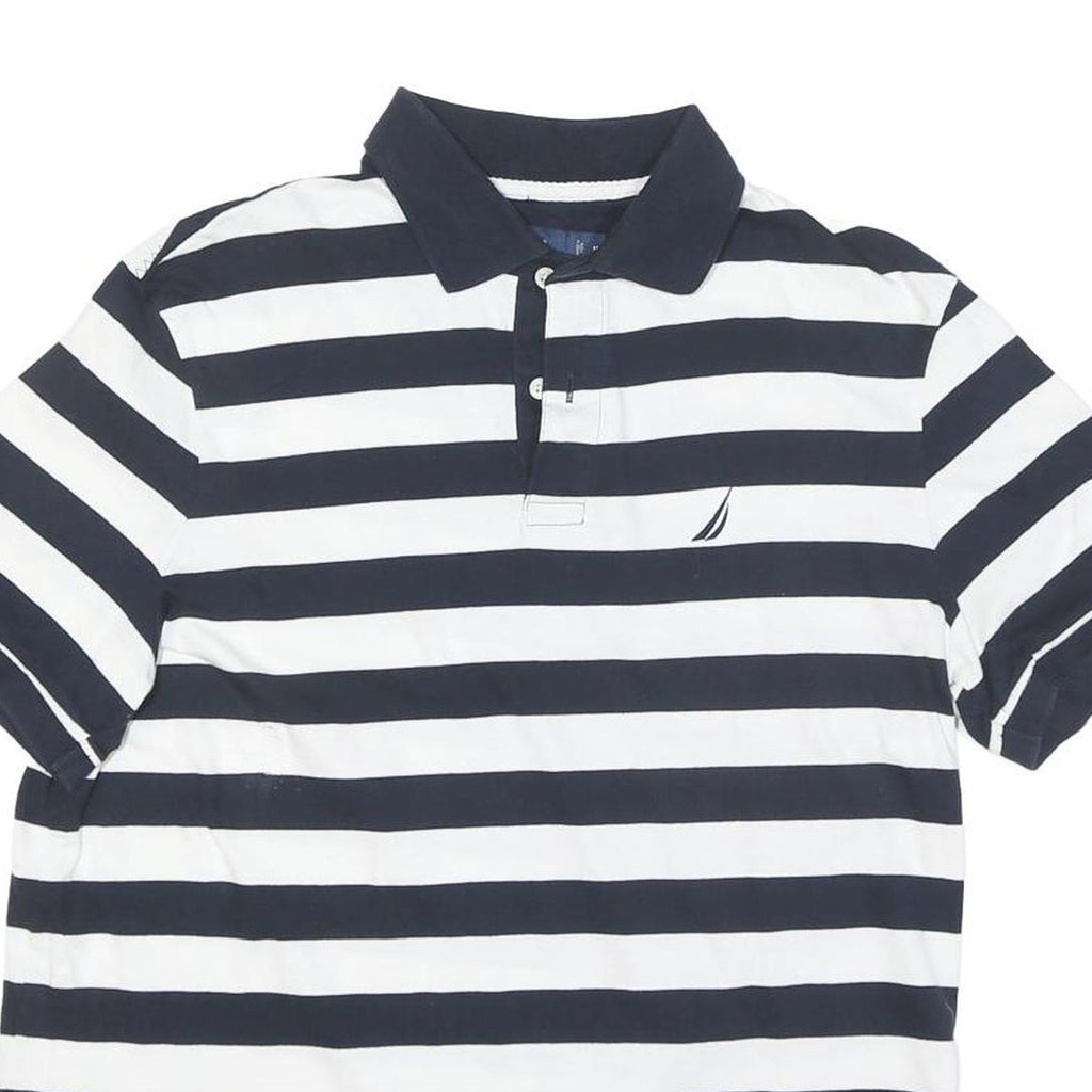 NAUTICA Mens Blue & White Striped Short Sleeve Polo Shirt M Cotton Blend