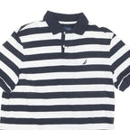 NAUTICA Mens Blue & White Striped Short Sleeve Polo Shirt M Cotton Blend