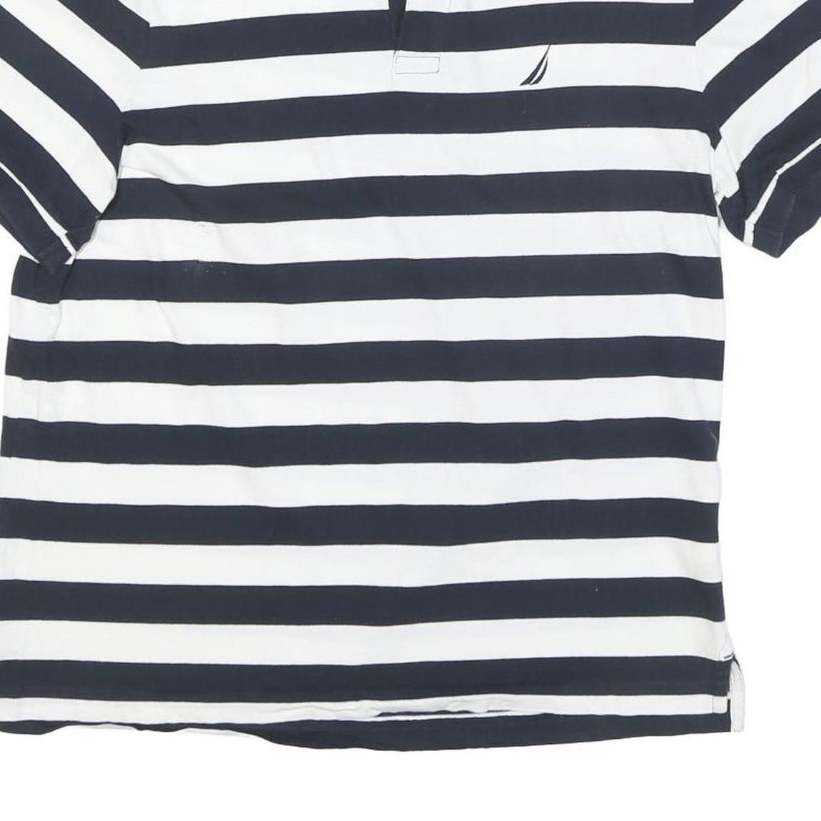 NAUTICA Mens Blue & White Striped Short Sleeve Polo Shirt M Cotton Blend