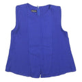 EMPORIO ARMANI Womens Blue Sleeveless Round Neck Top Size S Silk Blend Textured