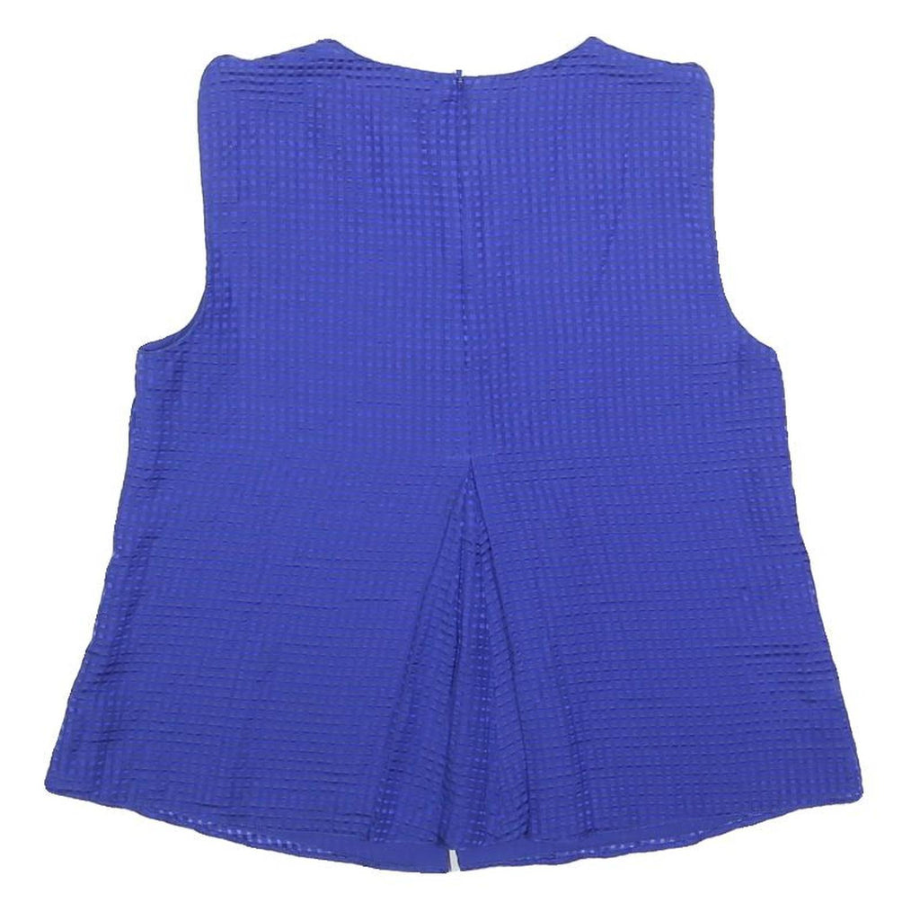 EMPORIO ARMANI Womens Blue Sleeveless Round Neck Top Size S Silk Blend Textured