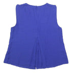 EMPORIO ARMANI Womens Blue Sleeveless Round Neck Top Size S Silk Blend Textured