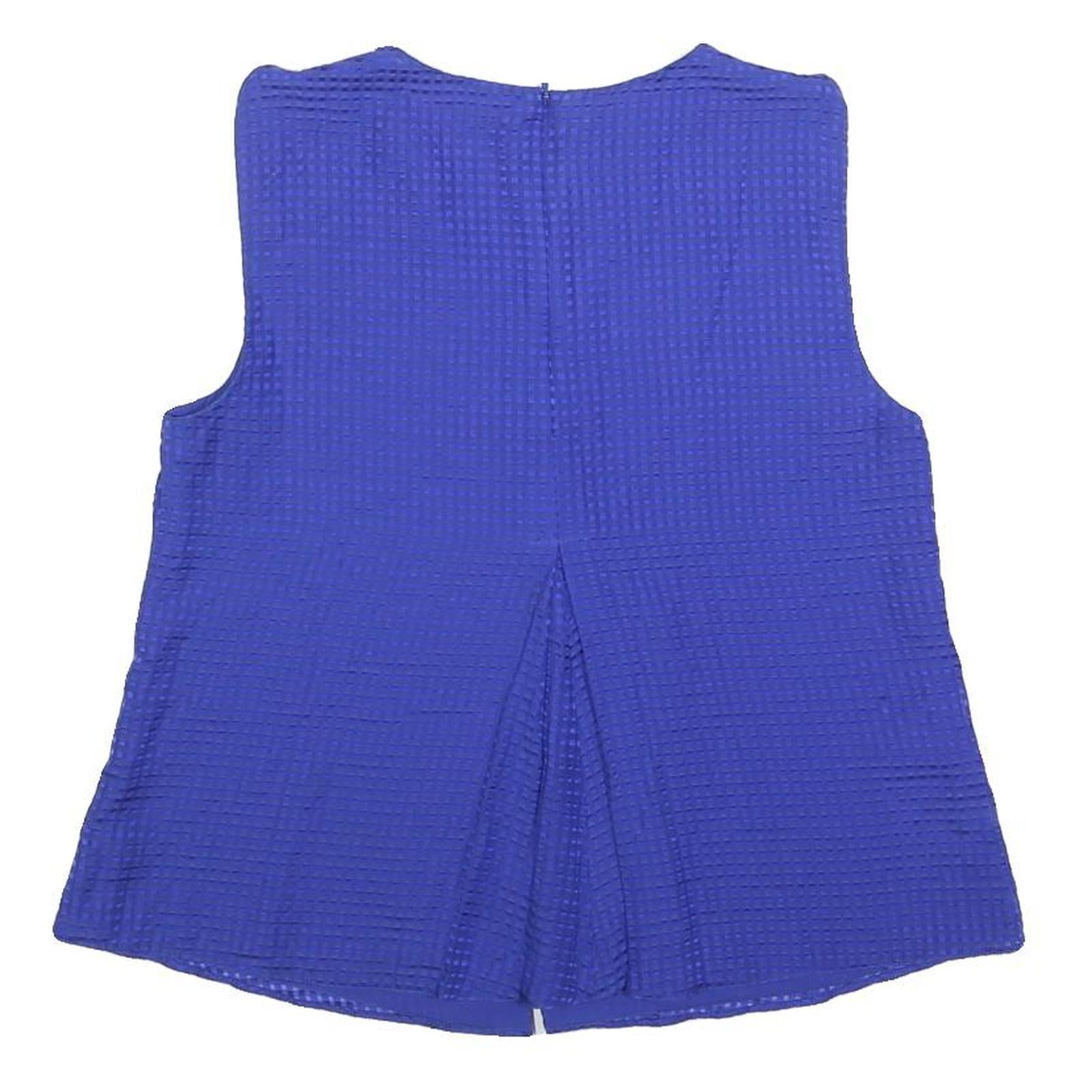 EMPORIO ARMANI Womens Blue Sleeveless Round Neck Top Size S Silk Blend Textured