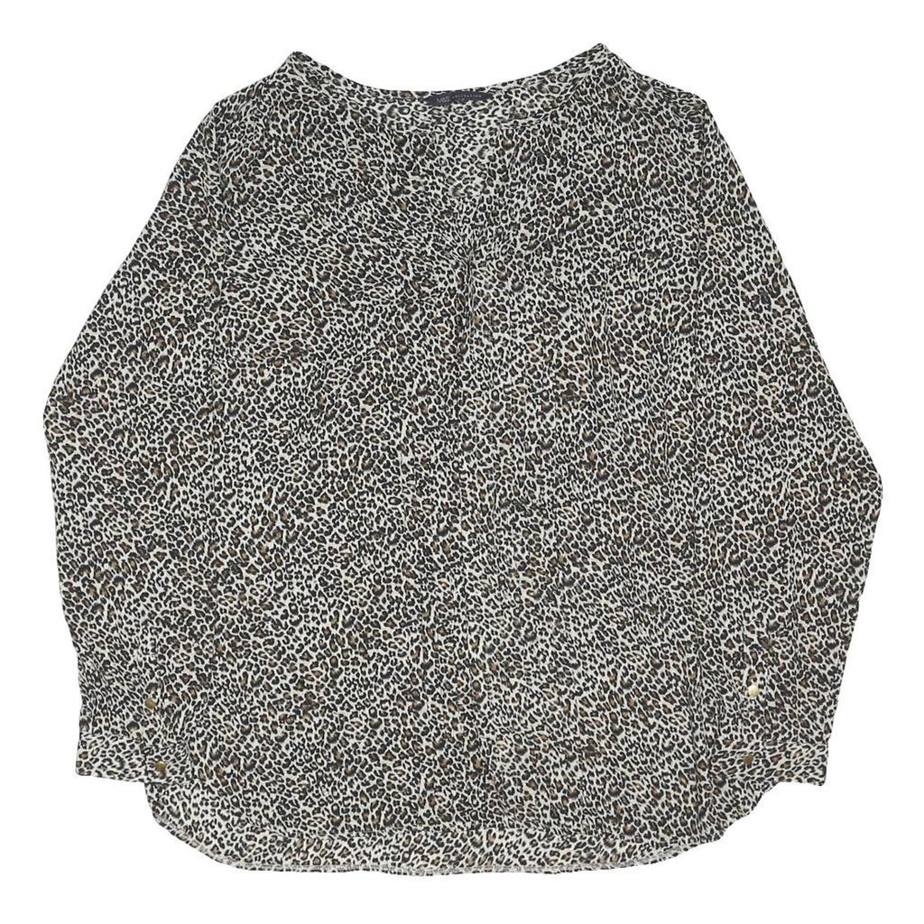 M&S Womens Black & Brown Animal Print Long Sleeve Round Neck Top UK 16