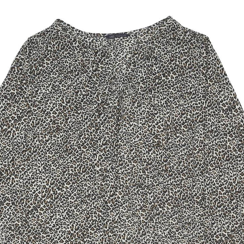M&S Womens Black & Brown Animal Print Long Sleeve Round Neck Top UK 16