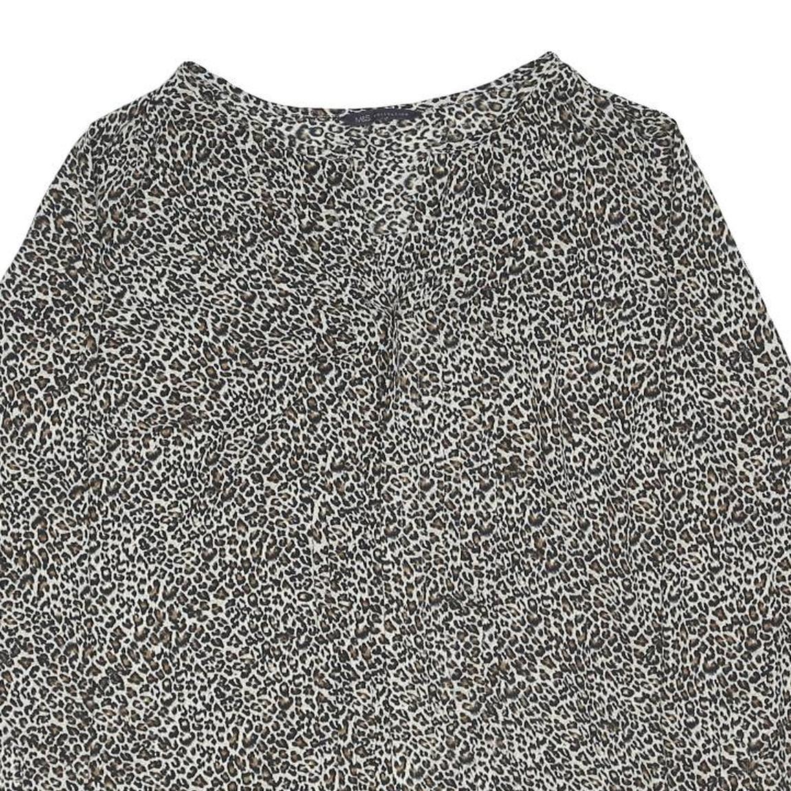 M&S Womens Black & Brown Animal Print Long Sleeve Round Neck Top UK 16