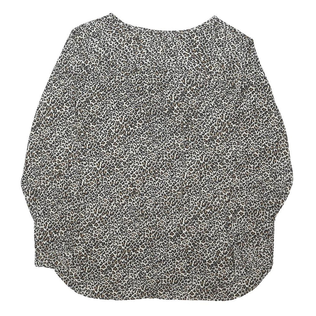 M&S Womens Black & Brown Animal Print Long Sleeve Round Neck Top UK 16