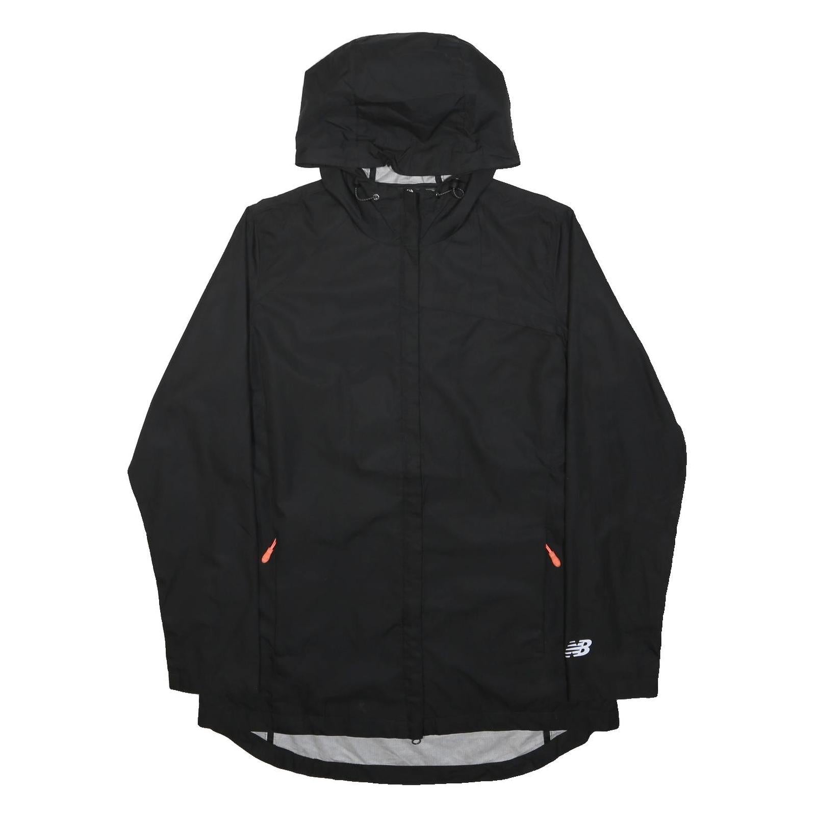 NEW BALANCE Womens Black Outdoor Jacket L Polyester Zip Hooded Plain Light