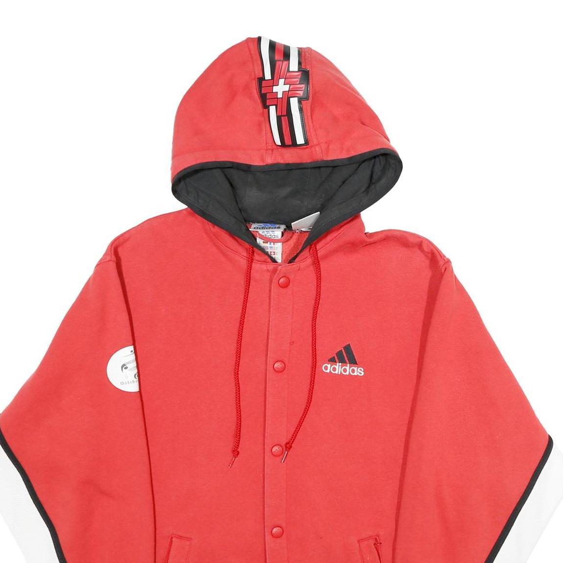 ADIDAS Mens Red Contrast Panel Cotton Blend Hoodie XS Sports Casual