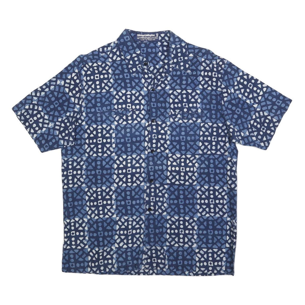 Mens Blue White Pattern Cotton Blend Shirt M Casual Short Sleeve