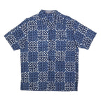Mens Blue White Pattern Cotton Blend Shirt M Casual Short Sleeve