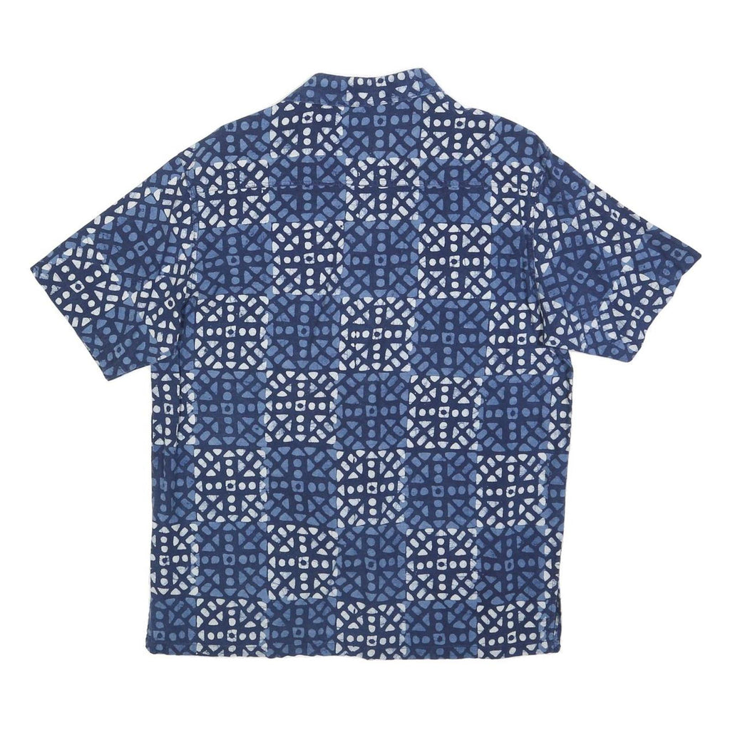 Mens Blue White Pattern Cotton Blend Shirt M Casual Short Sleeve