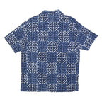 Mens Blue White Pattern Cotton Blend Shirt M Casual Short Sleeve