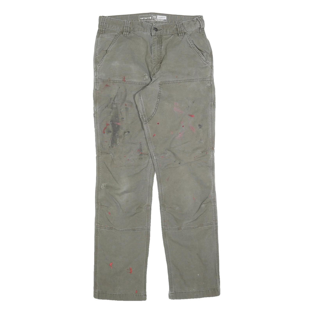CARHARTT Mens Relaxed Zip Cotton Blend Green Trousers W31 L34 Workwear Utility