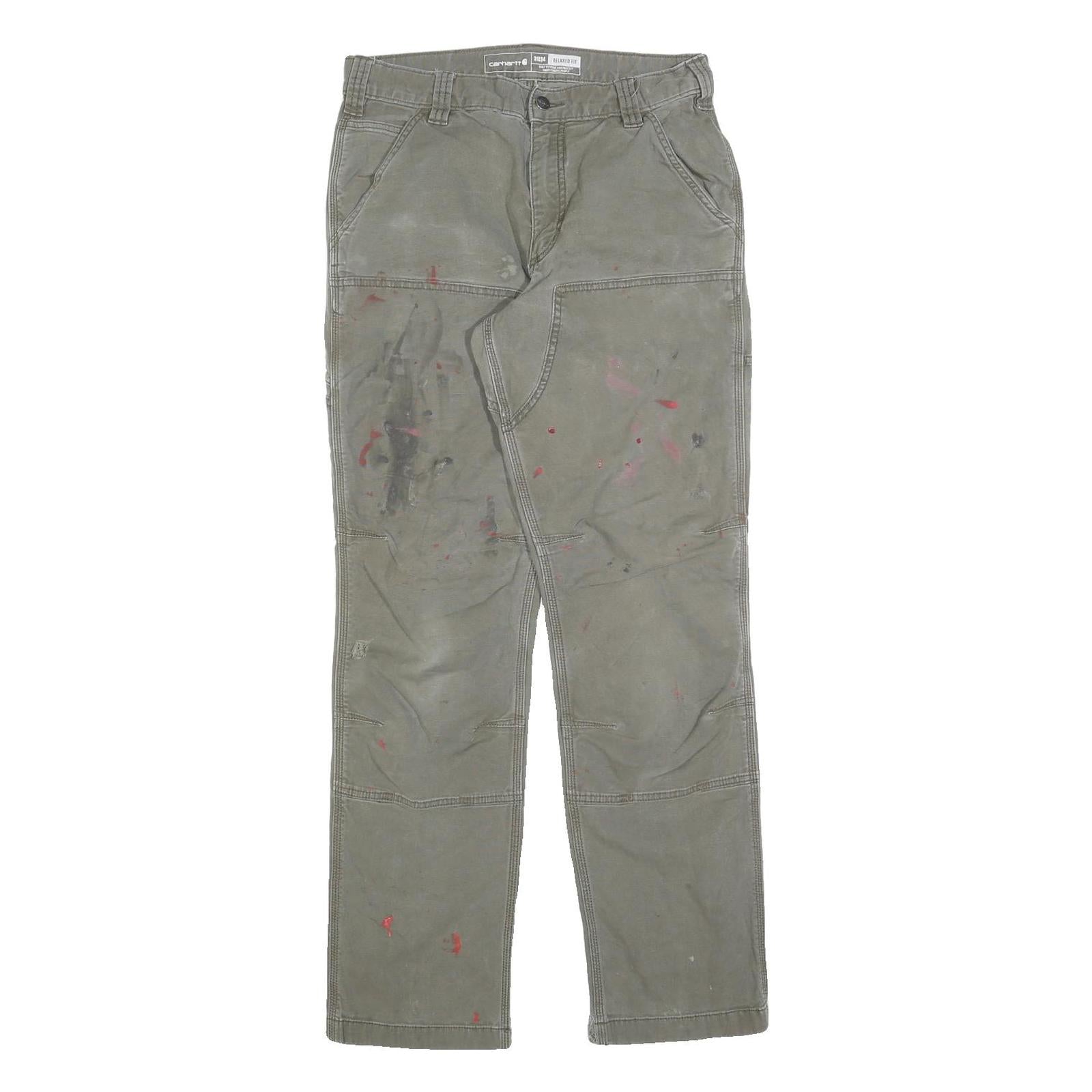 CARHARTT Mens Relaxed Zip Cotton Blend Green Trousers W31 L34 Workwear Utility