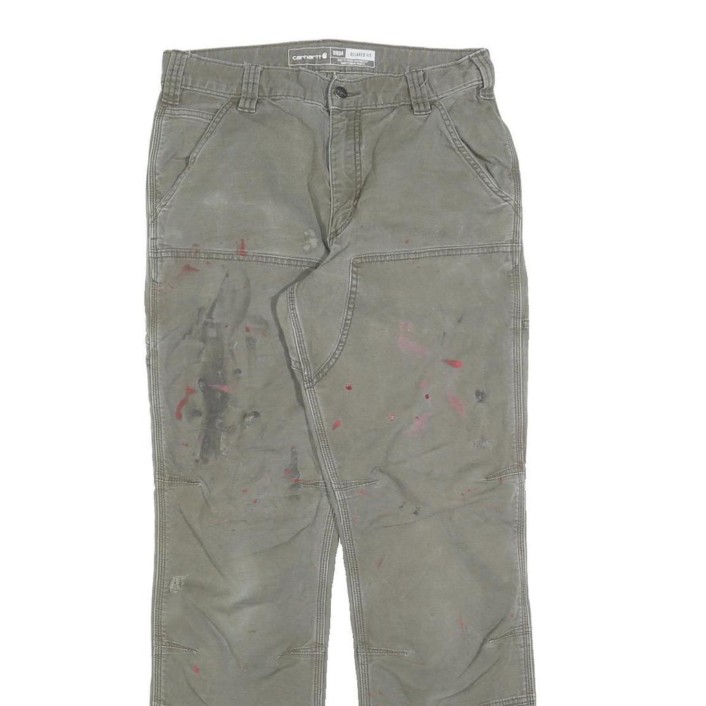 CARHARTT Mens Relaxed Zip Cotton Blend Green Trousers W31 L34 Workwear Utility