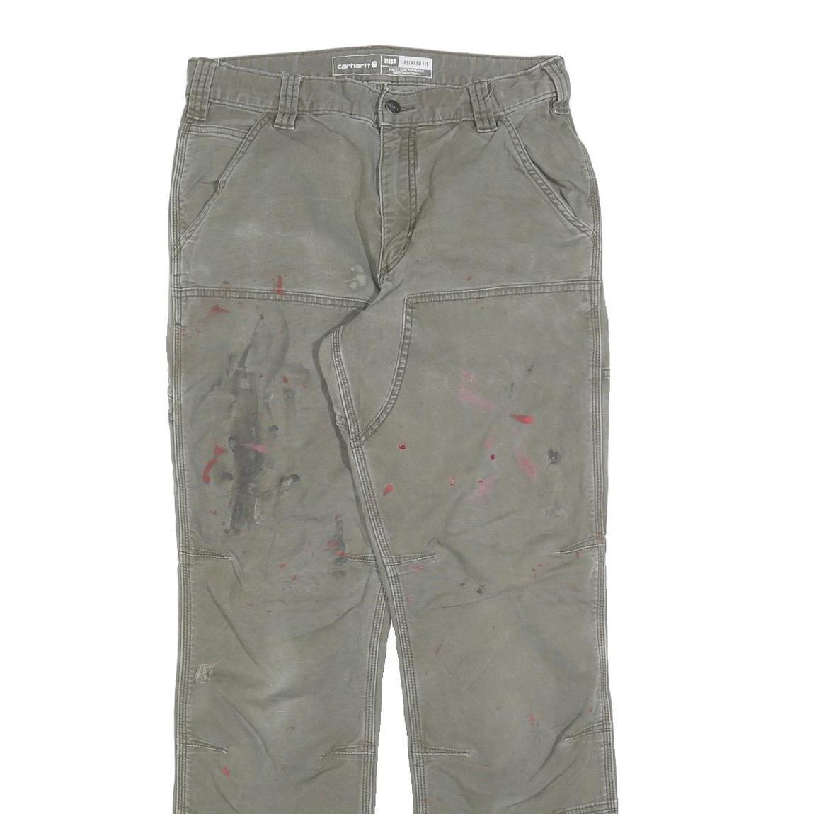 CARHARTT Mens Relaxed Zip Cotton Blend Green Trousers W31 L34 Workwear Utility