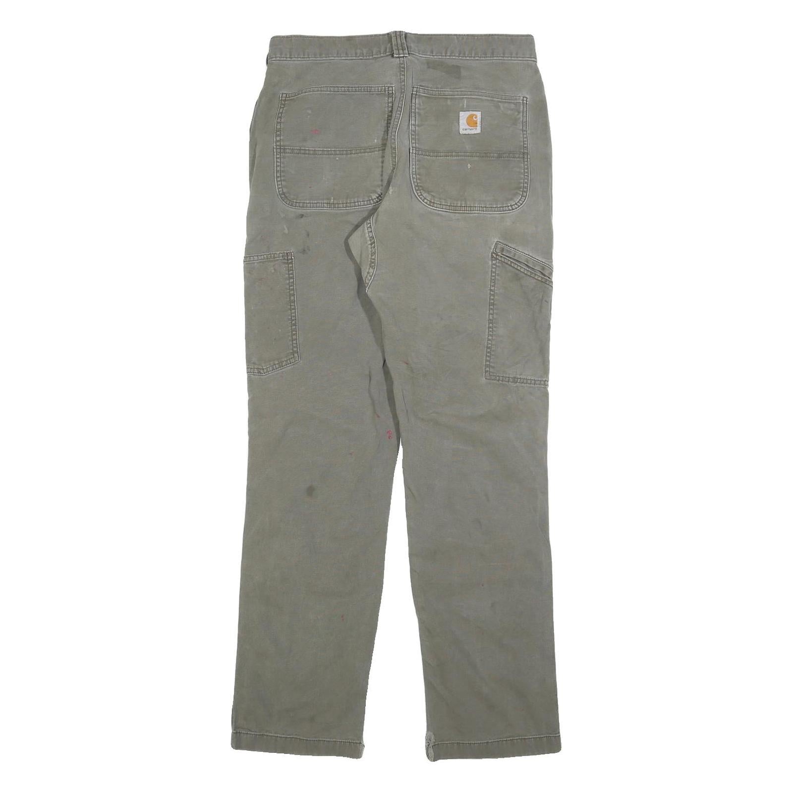 CARHARTT Mens Relaxed Zip Cotton Blend Green Trousers W31 L34 Workwear Utility
