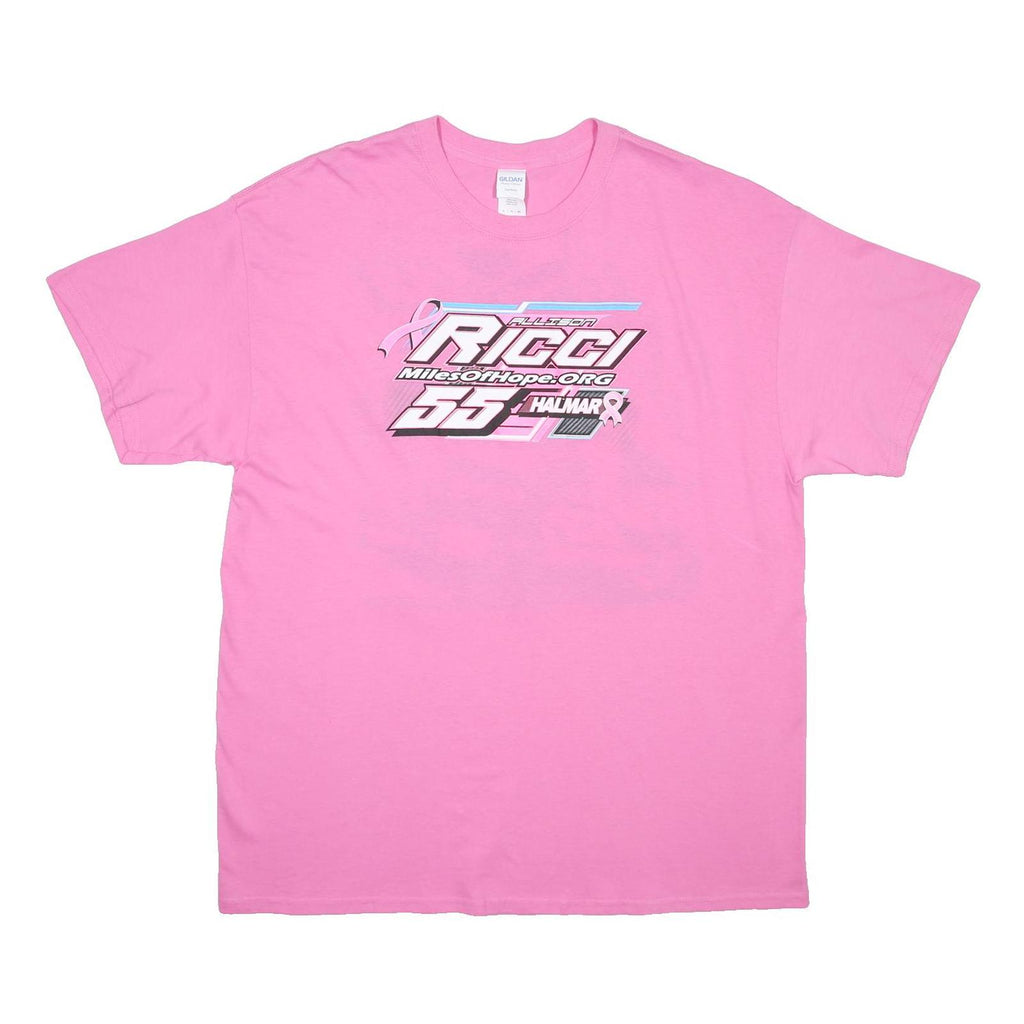 GILDAN Mens Pink Ricci Graphic T-Shirt XL Short Sleeve Crew Neck Racing Print