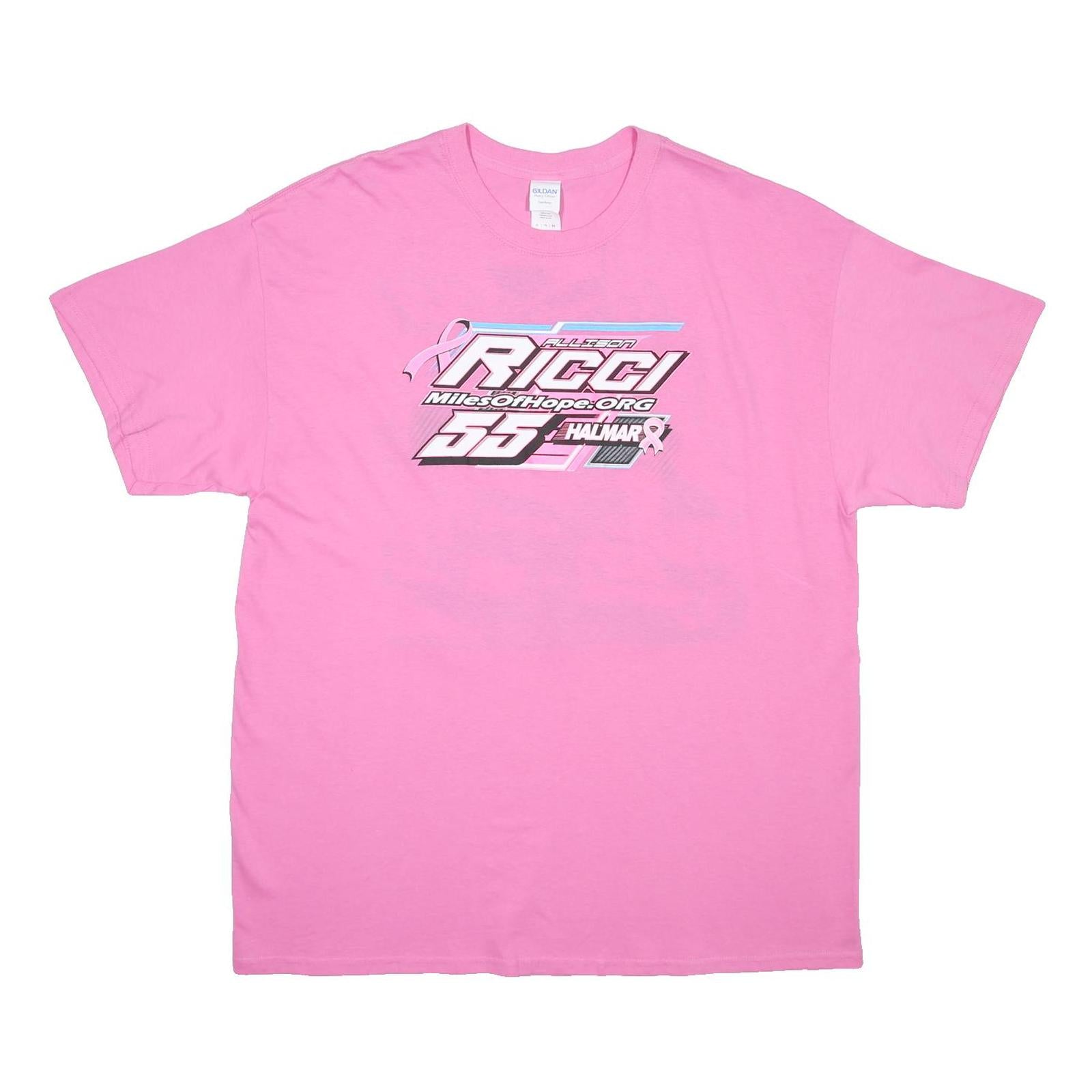 GILDAN Mens Pink Ricci Graphic T-Shirt XL Short Sleeve Crew Neck Racing Print