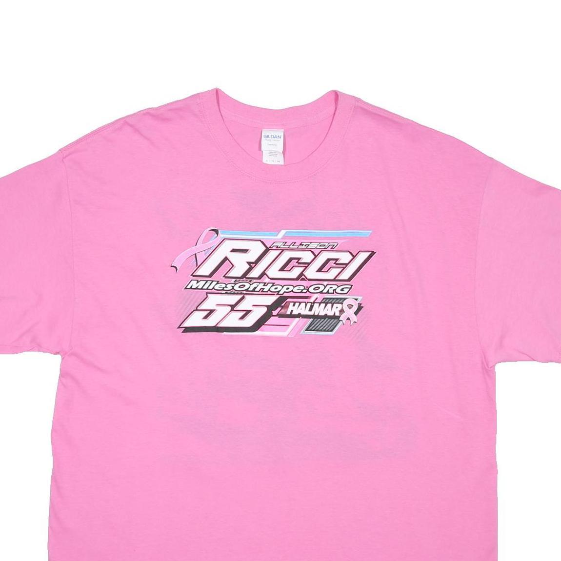 GILDAN Mens Pink Ricci Graphic T-Shirt XL Short Sleeve Crew Neck Racing Print