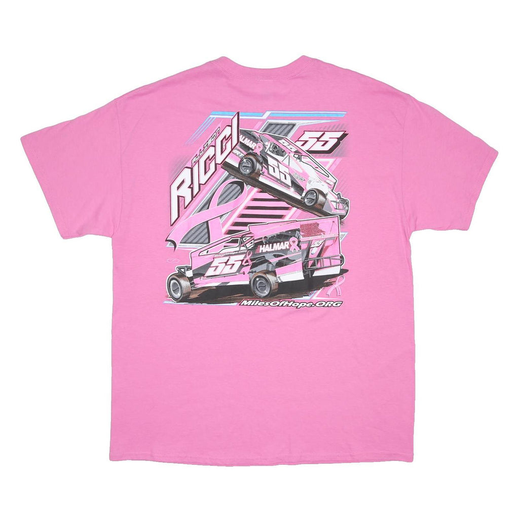 GILDAN Mens Pink Ricci Graphic T-Shirt XL Short Sleeve Crew Neck Racing Print