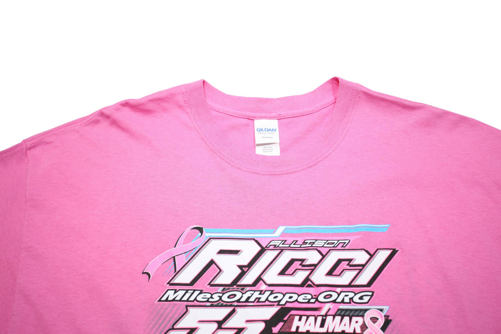 GILDAN Mens Pink Ricci Graphic T-Shirt XL Short Sleeve Crew Neck Racing Print