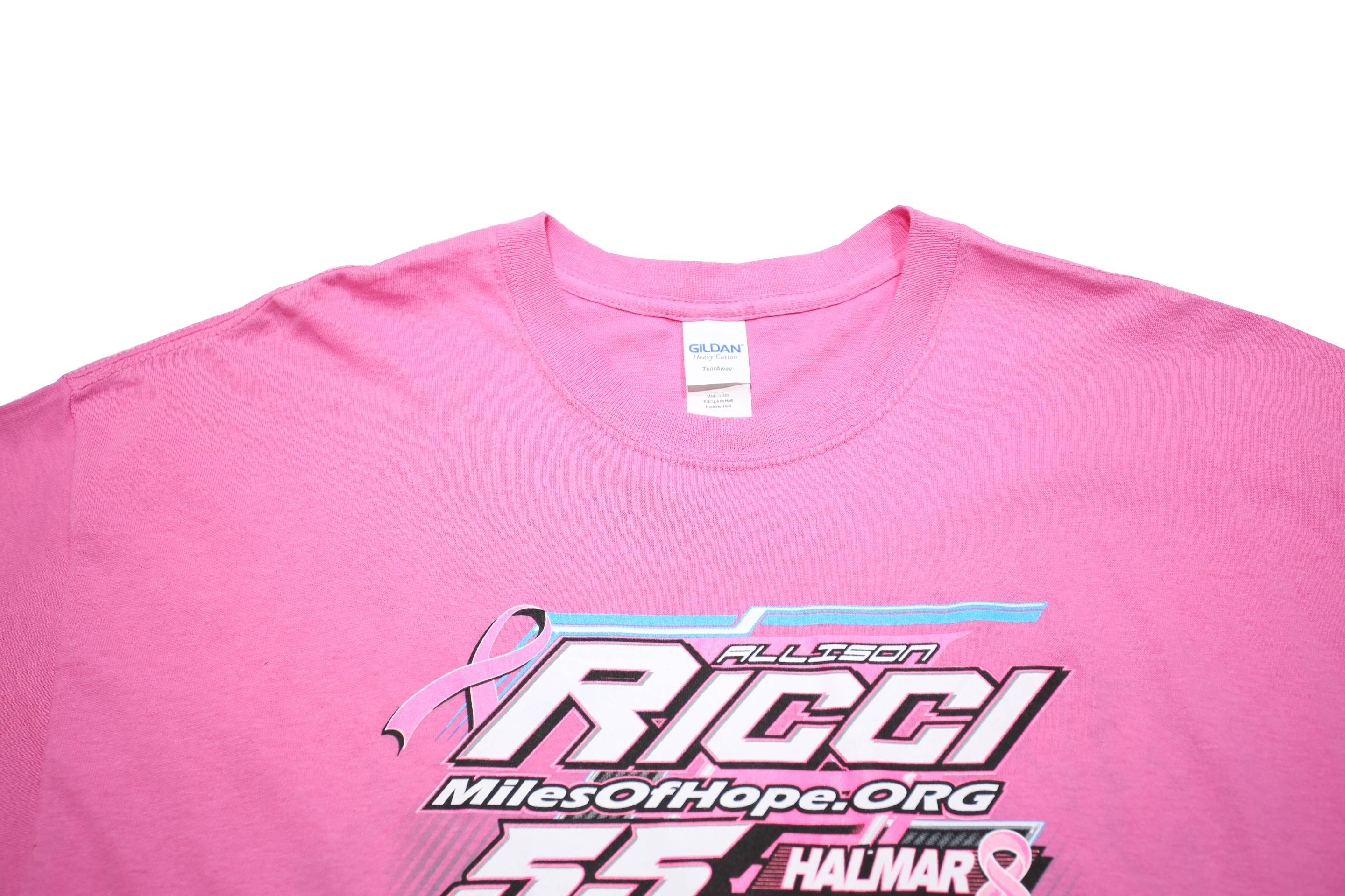 GILDAN Mens Pink Ricci Graphic T-Shirt XL Short Sleeve Crew Neck Racing Print