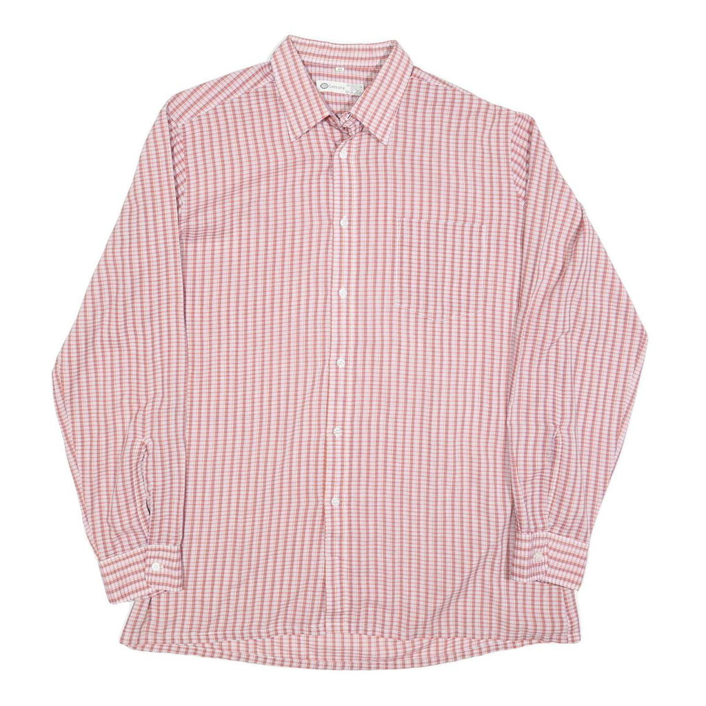 C&A Mens Red & White Check Shirt L Cotton Blend Classic Fit Button Closure Long