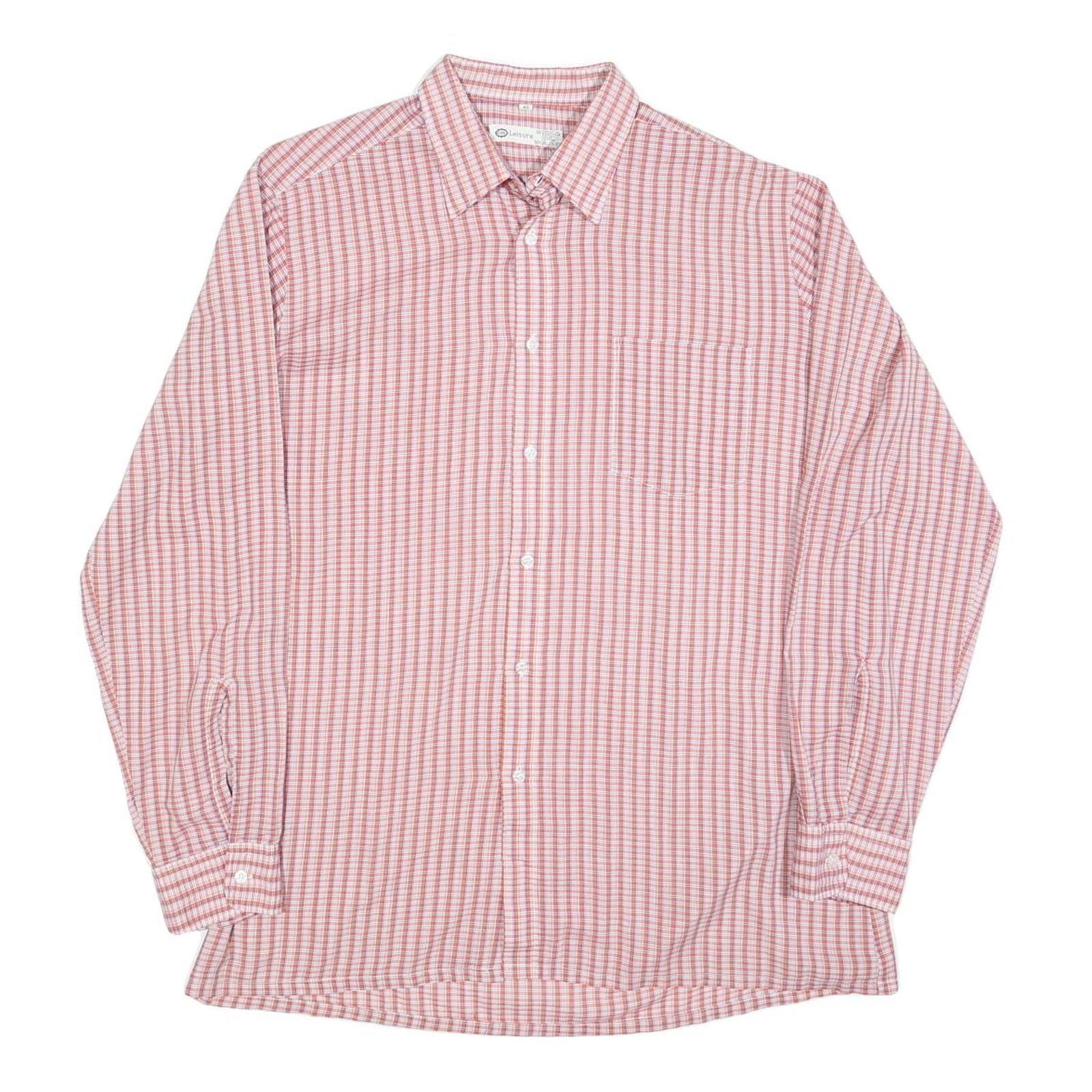 C&A Mens Red & White Check Shirt L Cotton Blend Classic Fit Button Closure Long