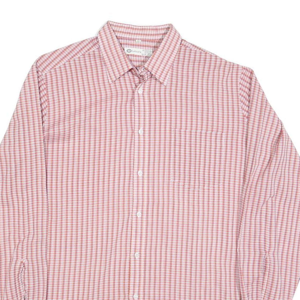 C&A Mens Red & White Check Shirt L Cotton Blend Classic Fit Button Closure Long