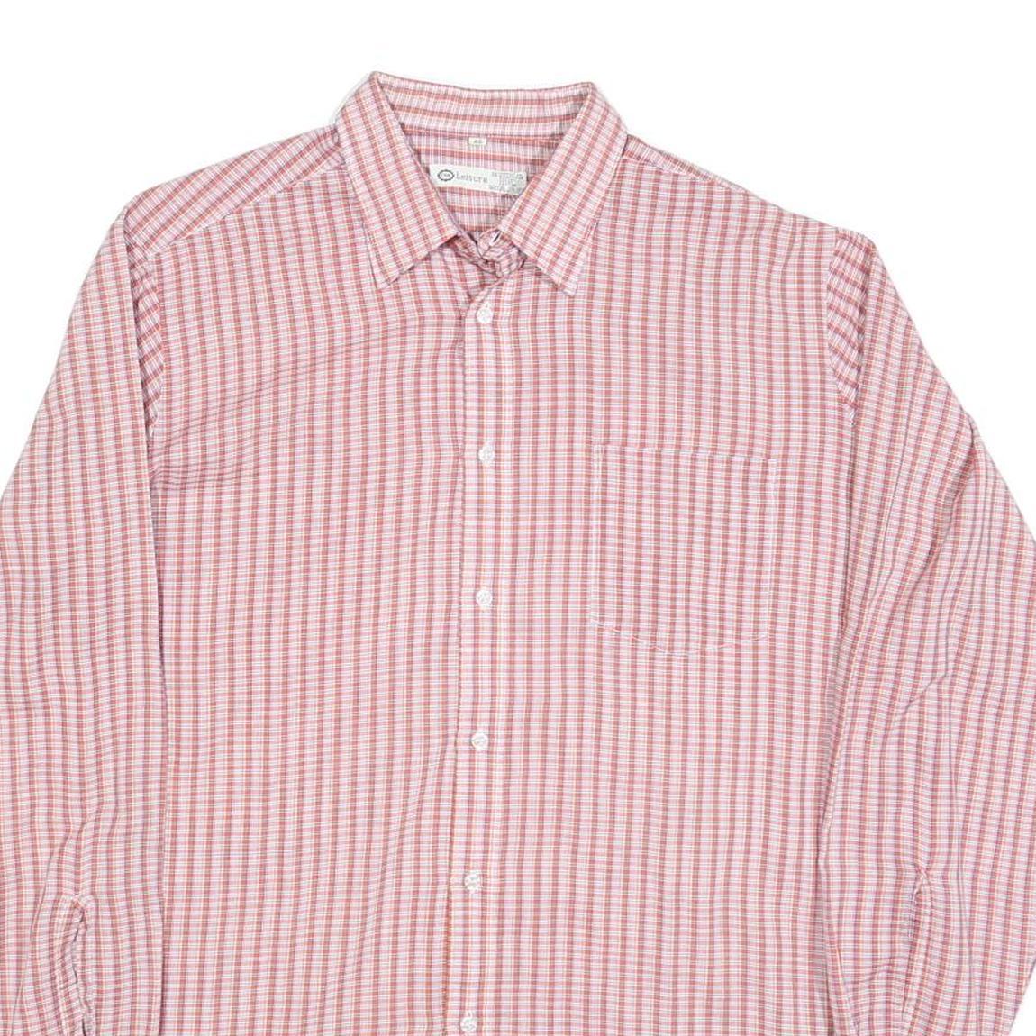 C&A Mens Red & White Check Shirt L Cotton Blend Classic Fit Button Closure Long