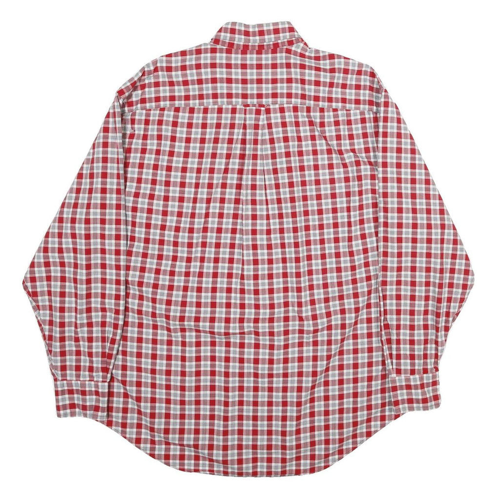 NAUTICA Mens Red & White Check Shirt L Long Sleeve Classic Cotton Button Collar