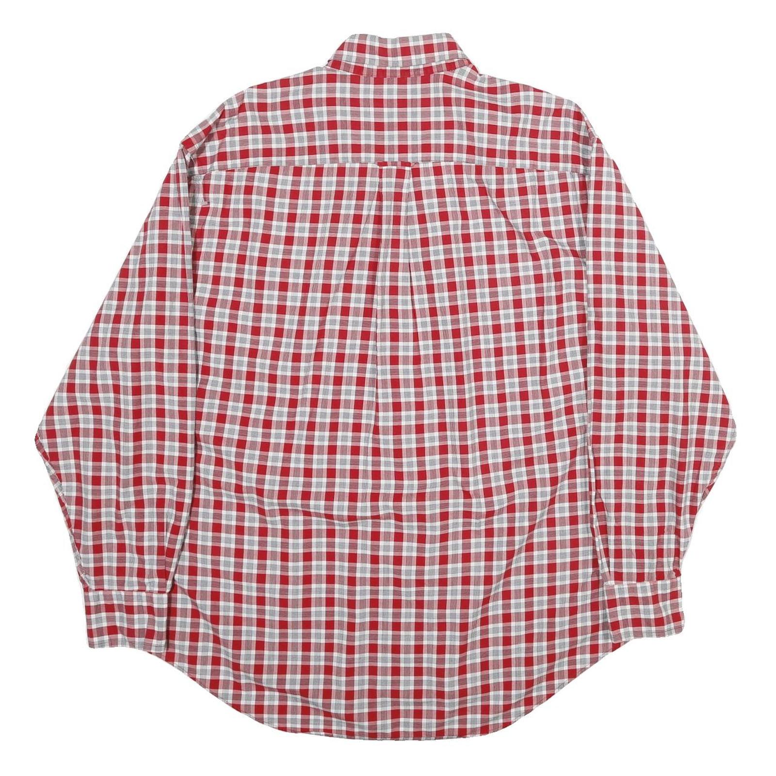 NAUTICA Mens Red & White Check Shirt L Long Sleeve Classic Cotton Button Collar