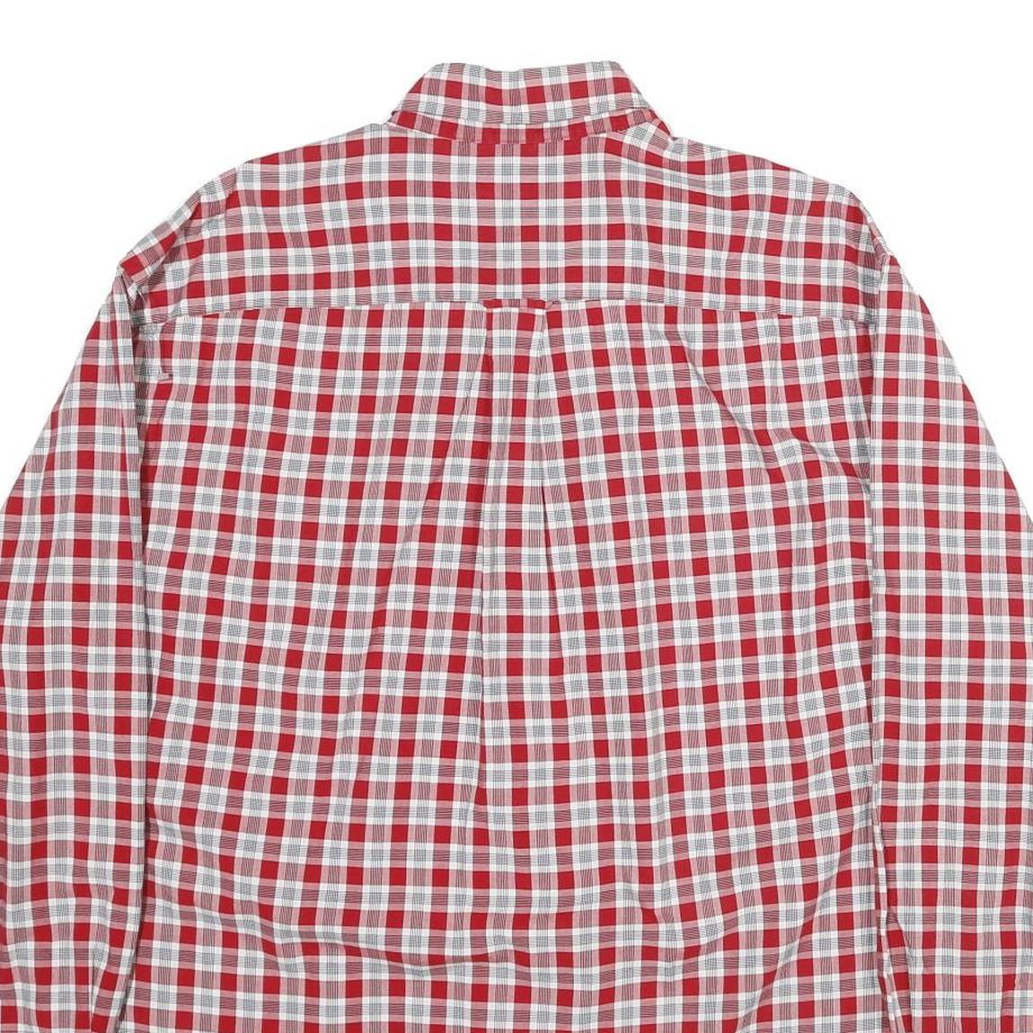 NAUTICA Mens Red & White Check Shirt L Long Sleeve Classic Cotton Button Collar