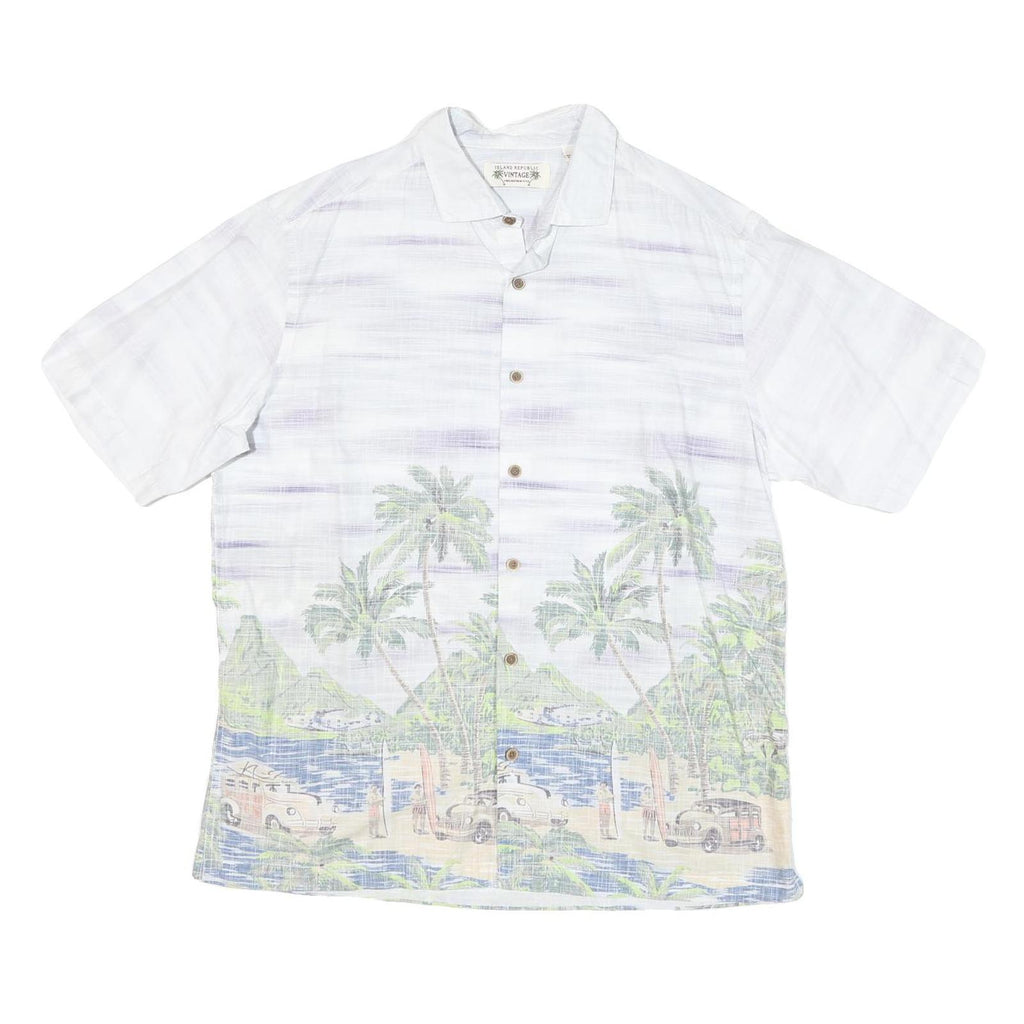 ISLAND REPUBLIC Mens White Tropical Print Cotton Blend Shirt L Beach Summer