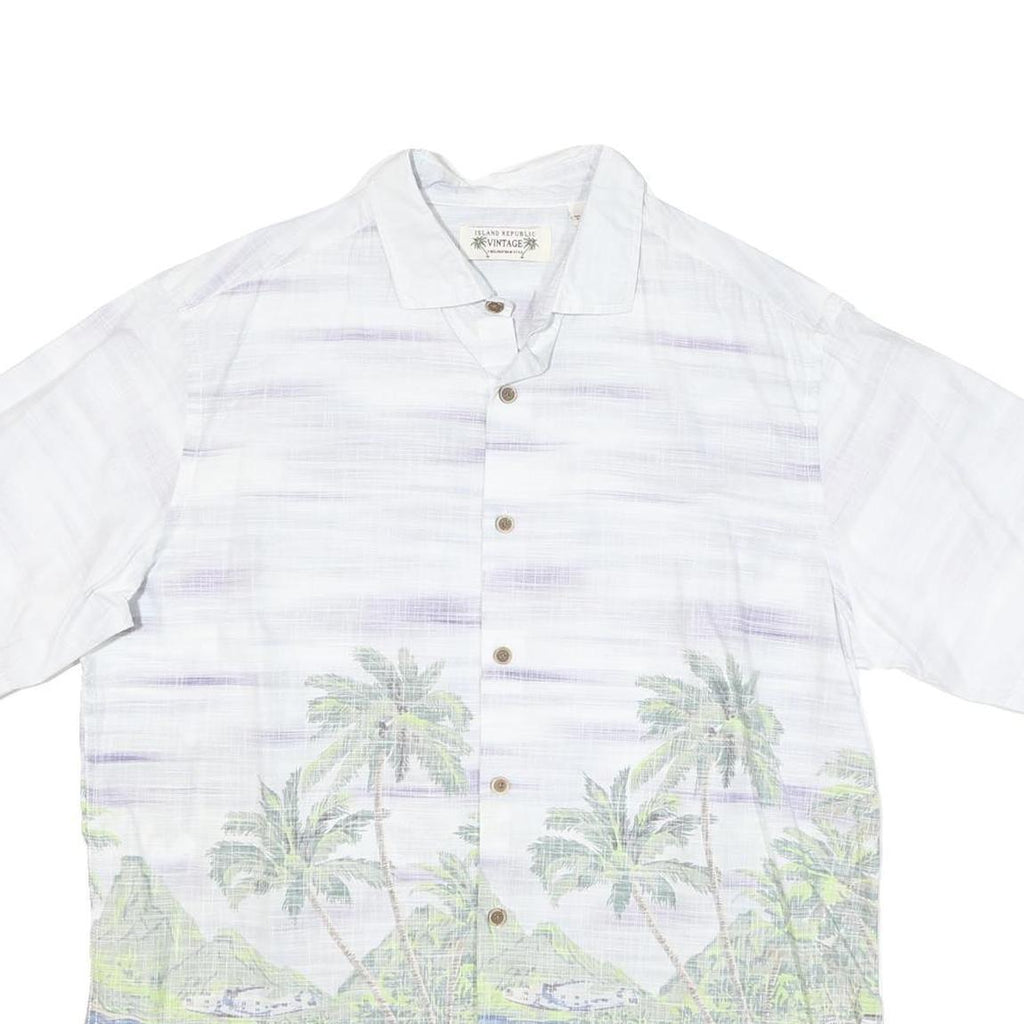 ISLAND REPUBLIC Mens White Tropical Print Cotton Blend Shirt L Beach Summer