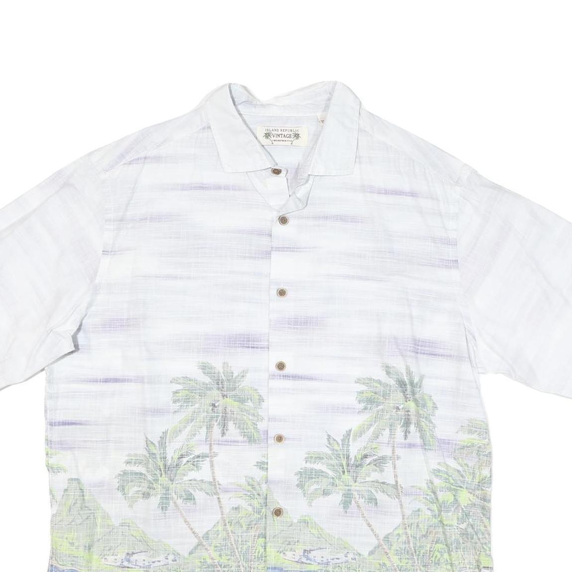 ISLAND REPUBLIC Mens White Tropical Print Cotton Blend Shirt L Beach Summer