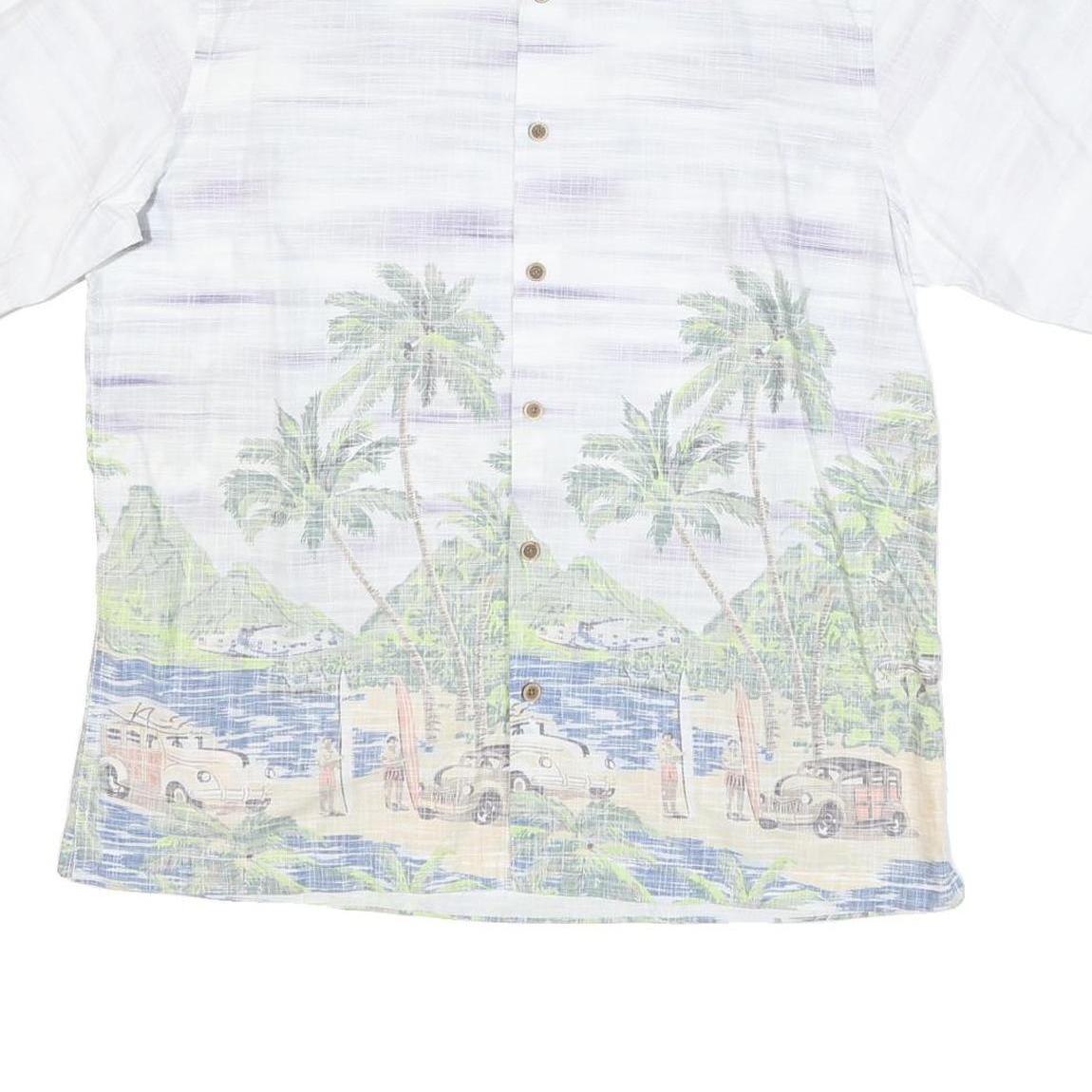 ISLAND REPUBLIC Mens White Tropical Print Cotton Blend Shirt L Beach Summer