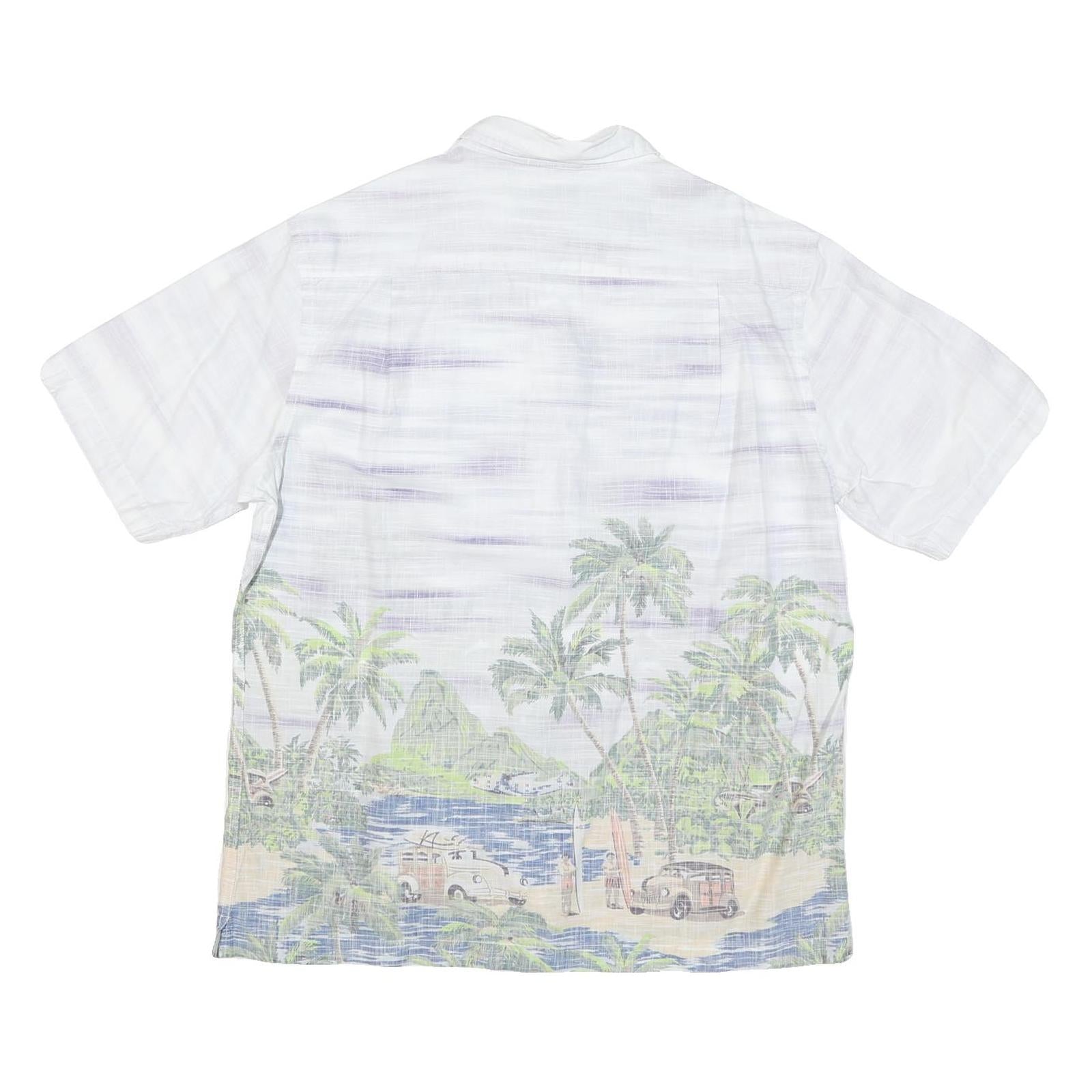 ISLAND REPUBLIC Mens White Tropical Print Cotton Blend Shirt L Beach Summer