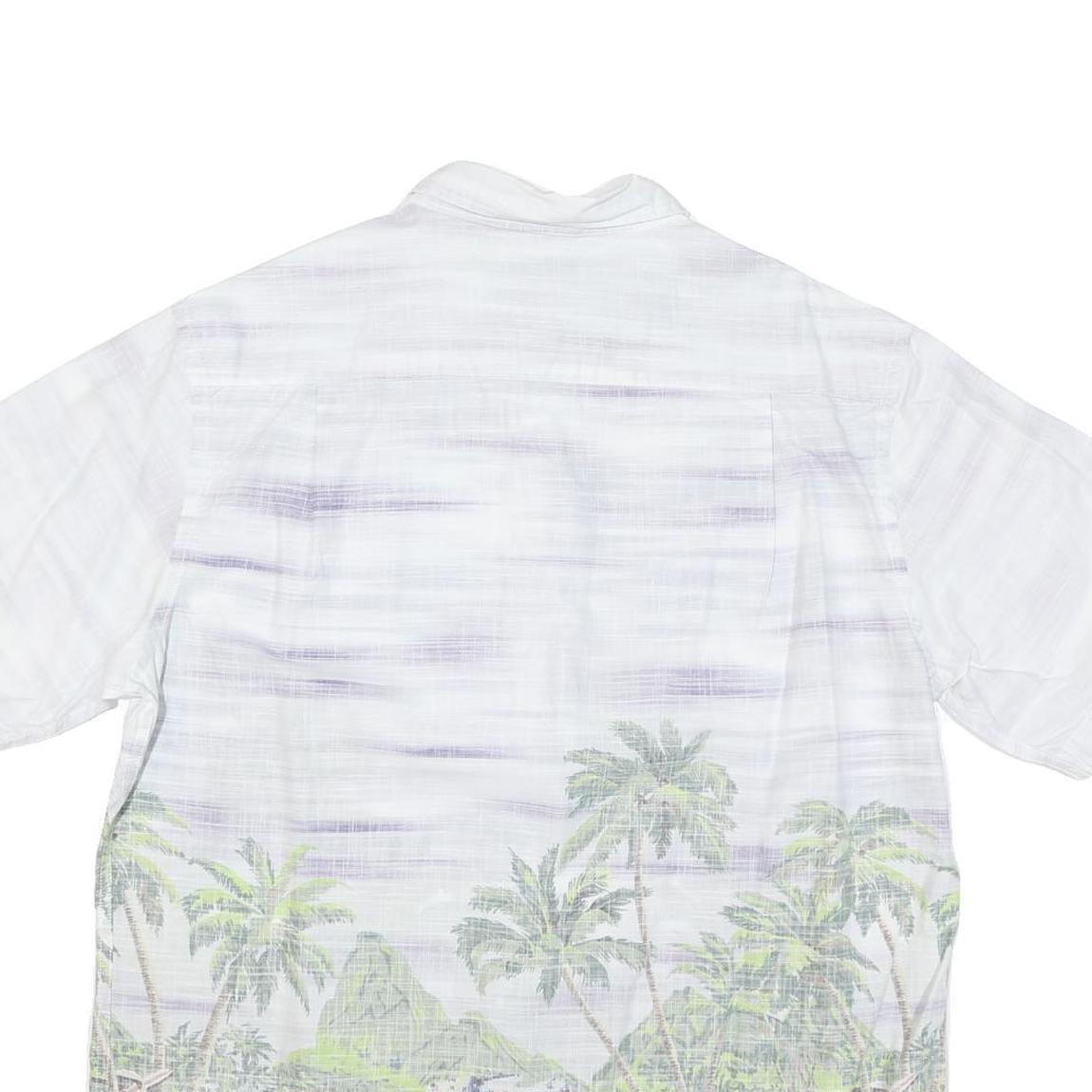 ISLAND REPUBLIC Mens White Tropical Print Cotton Blend Shirt L Beach Summer