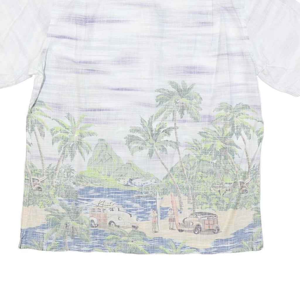 ISLAND REPUBLIC Mens White Tropical Print Cotton Blend Shirt L Beach Summer